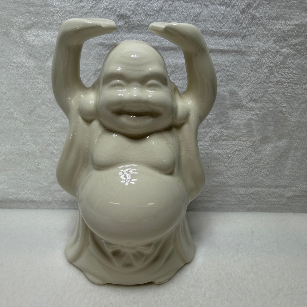 Benihana Hotei Laughing Buddha Tiki Mug White Ceramic Cocktail Glass Vintage